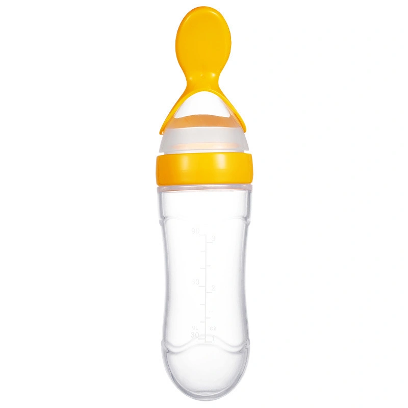 BPA Free Squeeze Feeding Bottle Paste Silicone Baby Feeding Bottle Feeder with Spoon